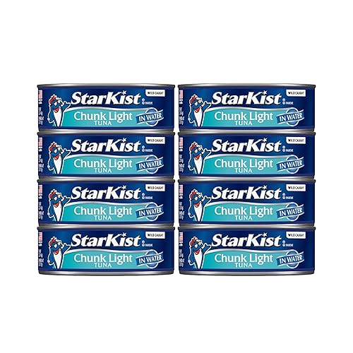 StarKist Chunk Light Tuna in Water, 5 oz (8 Pack) Canned Tuna Fish, Wild Caught, Gluten Free, Ready to Eat, Perfect for Salads, Keto Meals and Snacks, with 20g Protein & 90 Calories Per Serving - Chunk Light in Water - 5 Ounce (Pack of 8)
