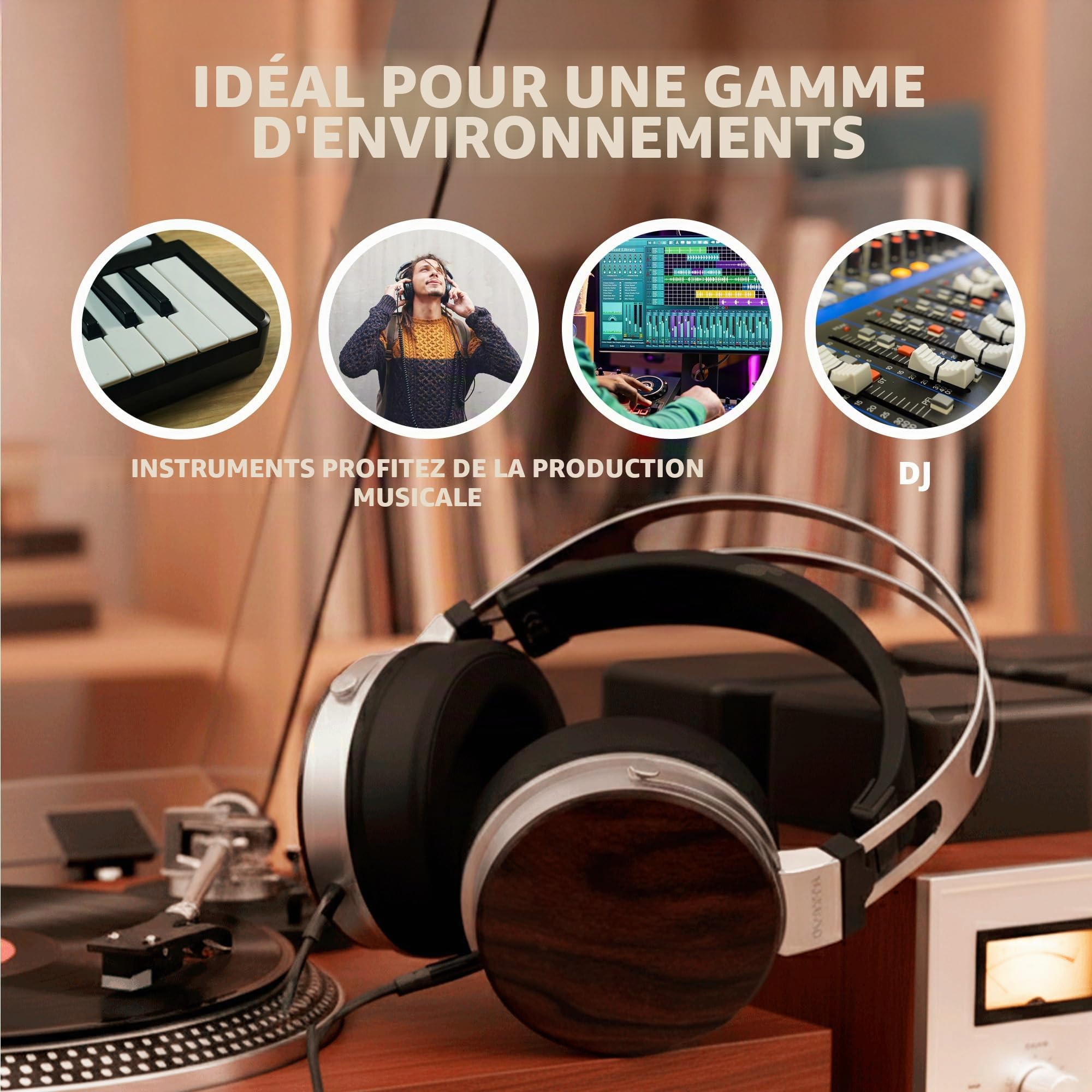 VULKKANO HC20 IRATI Casque studio professionnel Over-Ear avec bonnets en bois, drivers 50 mm, son équilibré avec basses définies, câble 1,5 m, 32 ohms, réponse fréquence 20 Hz - 20 kHz