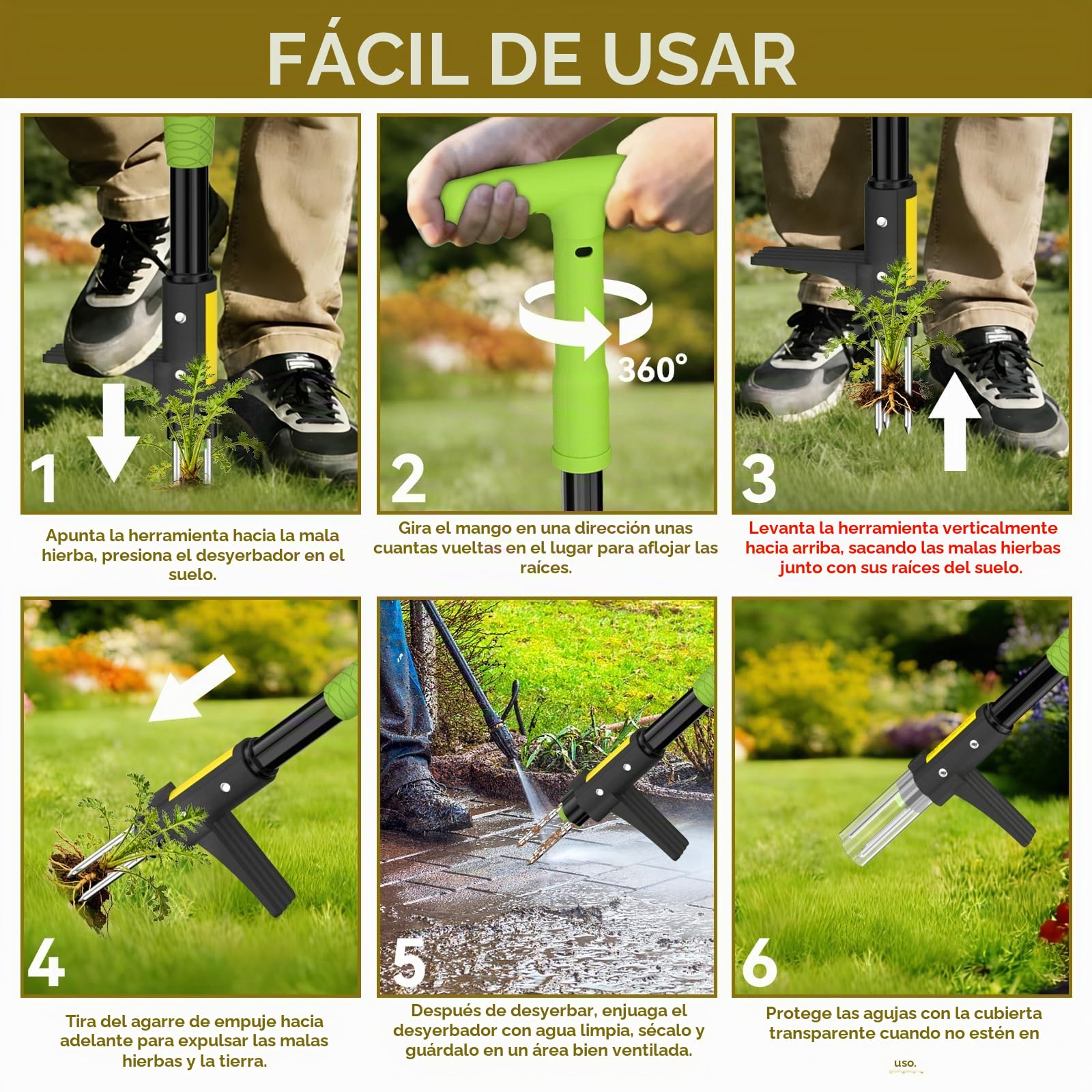 Herramienta de eliminación de malezas, removedor de raíces de malezas, herramienta de deshierbe de jardín con mango largo, herramienta de deshierbe resistente, herramienta de extracción de