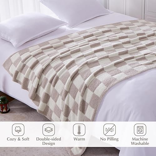 Miniatura 3 de WRENSONGE Manta a cuadros, de microfibra color gris pardo, suave, acogedora, esponjosa, cálida, hecha a mano, para sofá, silla, cama, campamento,