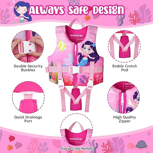 Miniatura 4 de Chaleco de natación para niños, flotadores para niños pequeños con correa de seguridad ajustable, ayuda a la natación, traje de baño para niños y