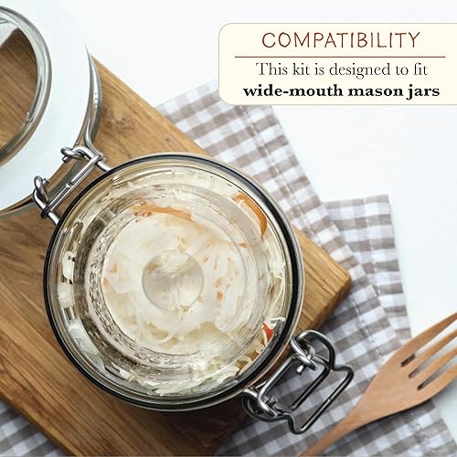 Miniatura 5 de Elementi Kit de fermentación  Juego de 2 pesos de fermentación de vidrio y tapas de fermentación para tarros Mason de boca ancha  Kit de chucrut y