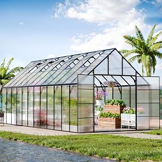 CDCASA 24x10x10 FT Heavy Duty Greenhouse Kit: Thicker Polycarbonate Panels, Aluminum Frame, 5 Vents, Swing Door for Backyard Patio