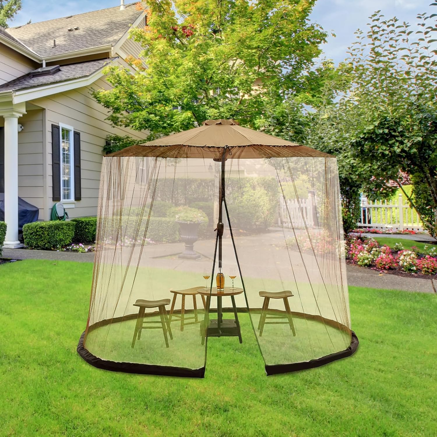 Patio Umbrella Net 118x91 Inch Fine Mesh Breathable Patio Umbrella Mosquito Net with Zipper Door & Drawstring Protective Mosquito Netting for Outdoor