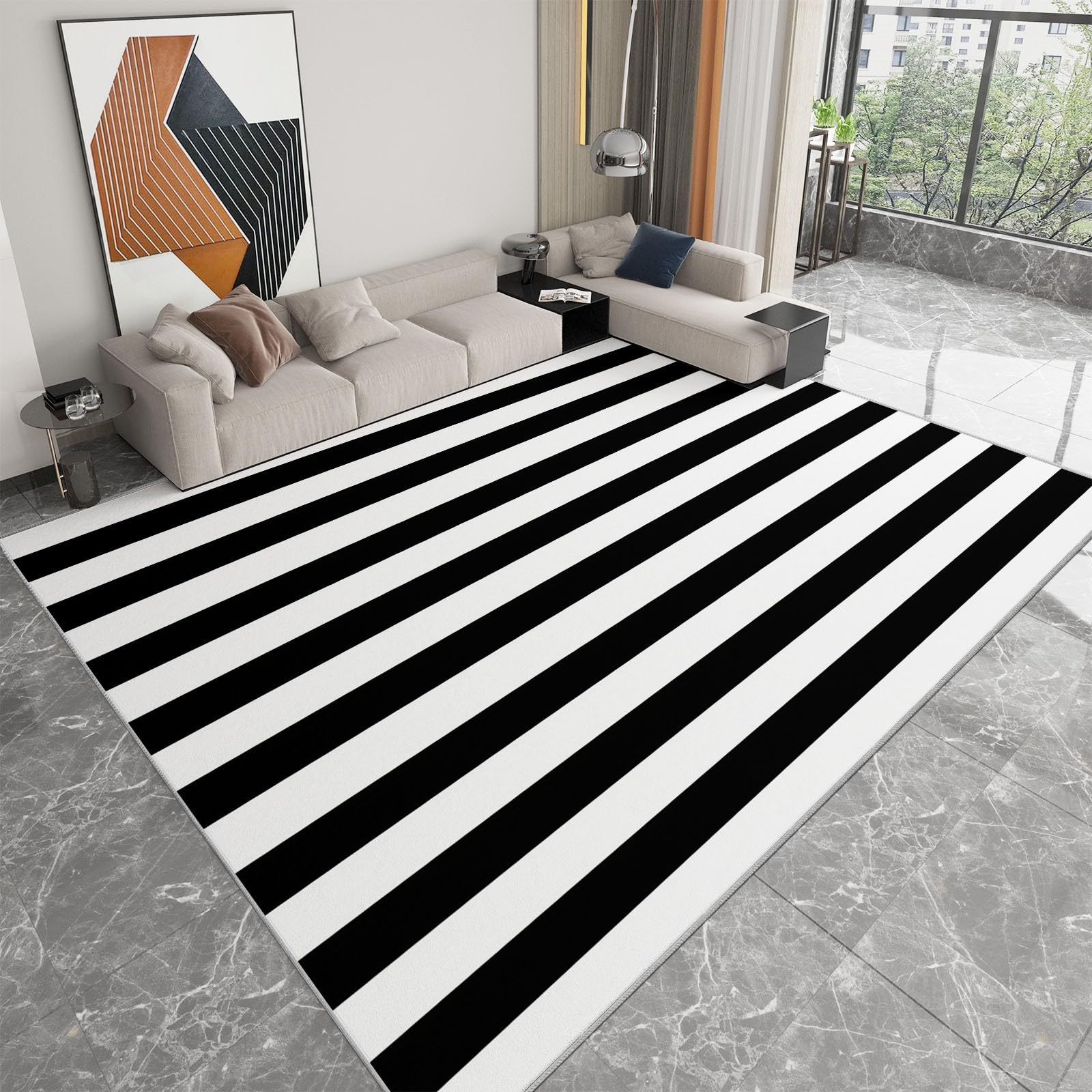 Alfombras de Salón Rayas Blancas Y Negras 120x180cm Alfombra Impresión 3D Moderno, Suave Pelo Corto Lavable, para Dormitorio, Comedor, Salon, Decoración del Hogar