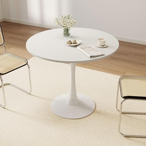 27.5" White Round Dining Table - MDF Top & Metal