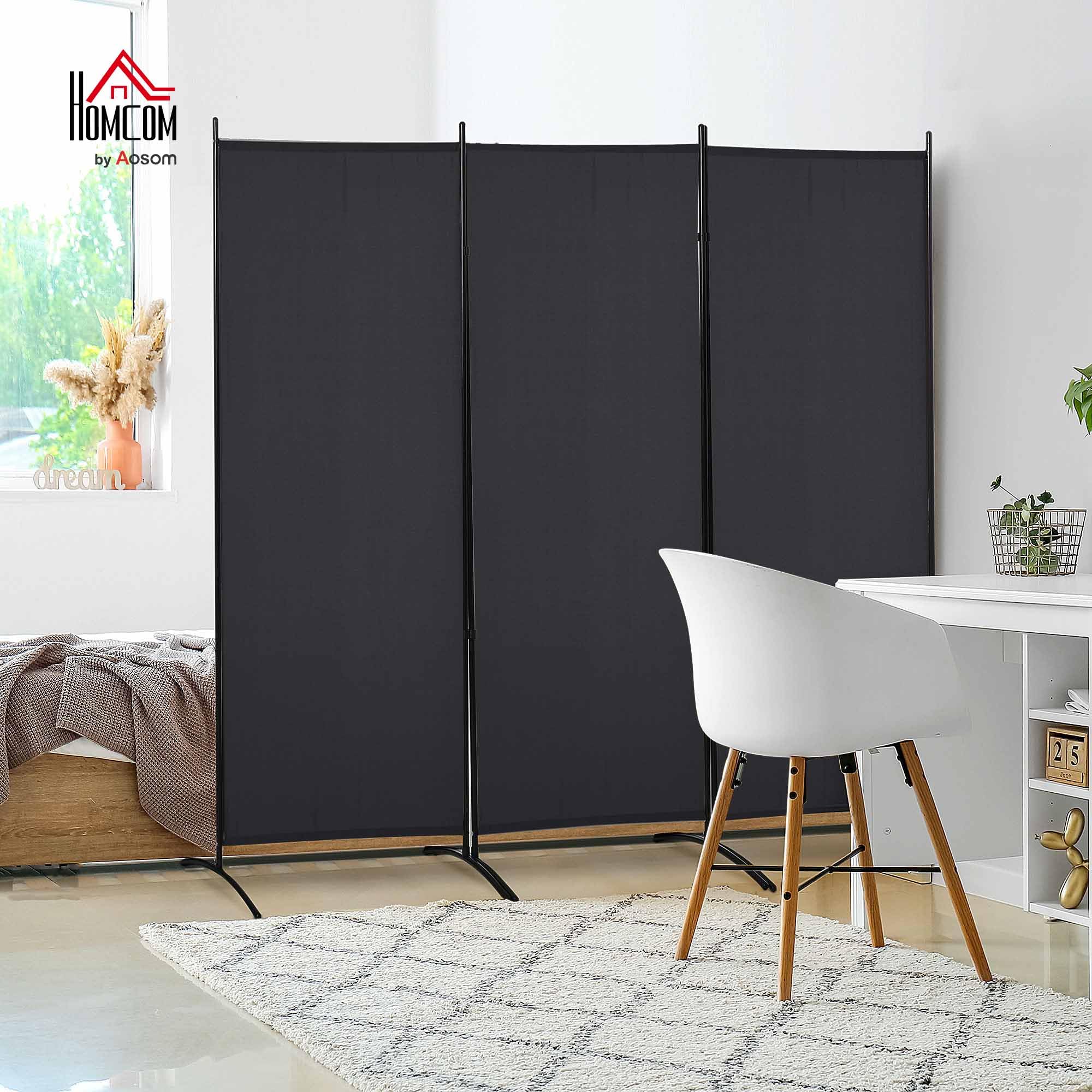 HOMCOM Paravent 3 Panneaux Store Latéral 253 x 50 x 182 cm Noir