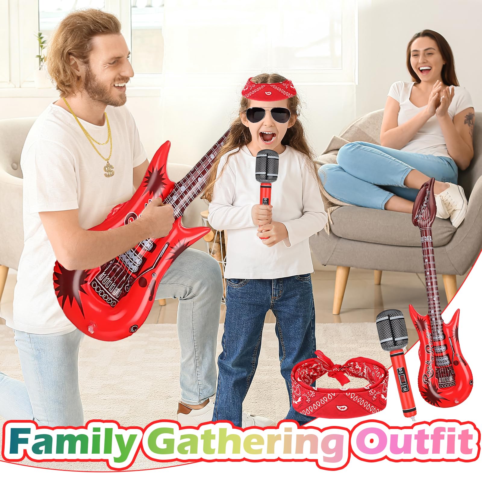OTTDBEA 7 Pcs Rockstar Fancy Dress Kids, Kids Rock Star Costume Set including Guitar & Mic - Image 4
