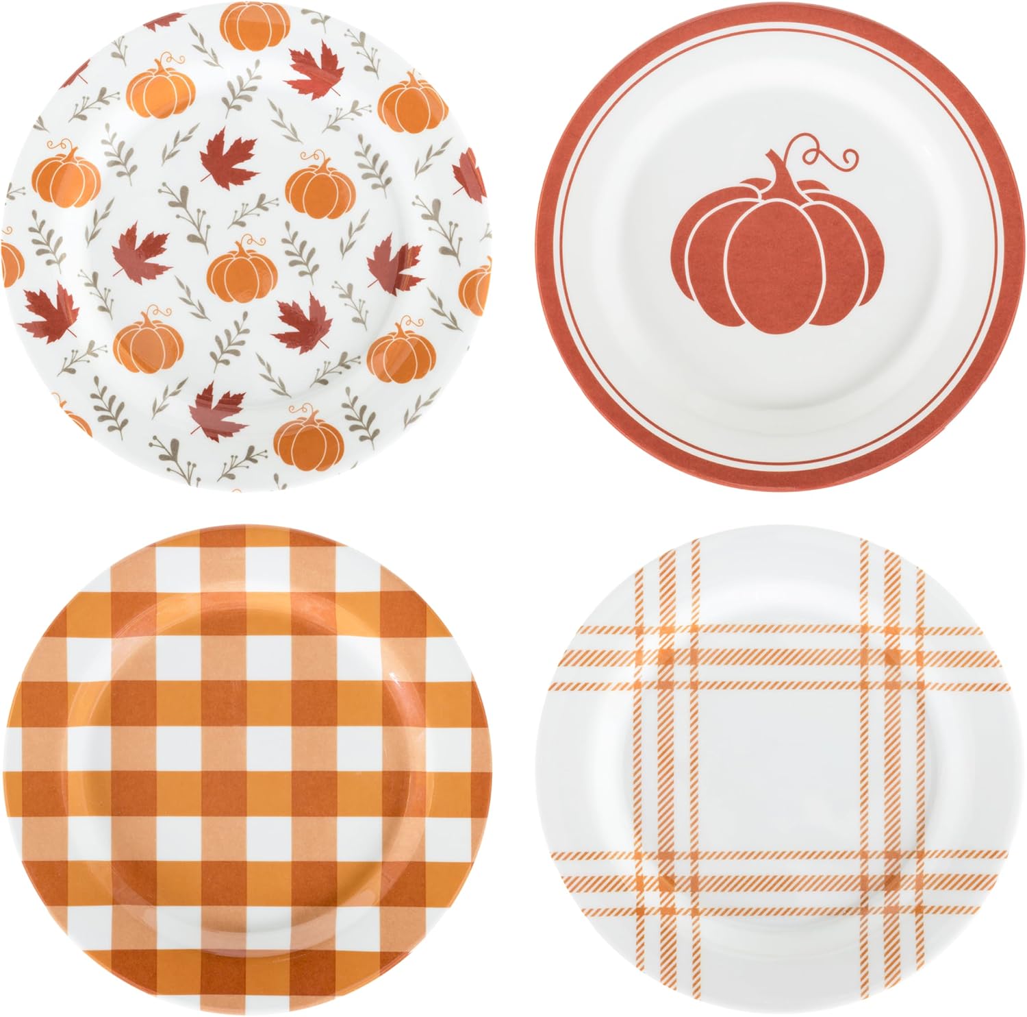 C.R. Gibson QAPS2-24068 Reusable Fall Plastic Plate Set for Thanksgiving, 9" Diameter, 4pcs