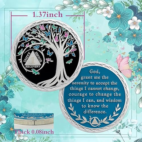 Miniatura 64 de Moneda de sobriedad de 2 años, árbol de la vida, medallón AA, Alcohólicos Anónimos, Ficha de aniversario, regalos de sobriedad para mujeres y 02 Años