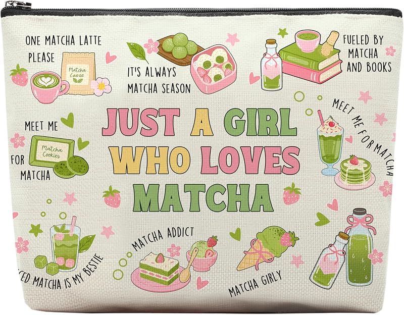 Necessaire RTTLALUO Matcha em Canvas com Zíper para Maquiagem e Viagem