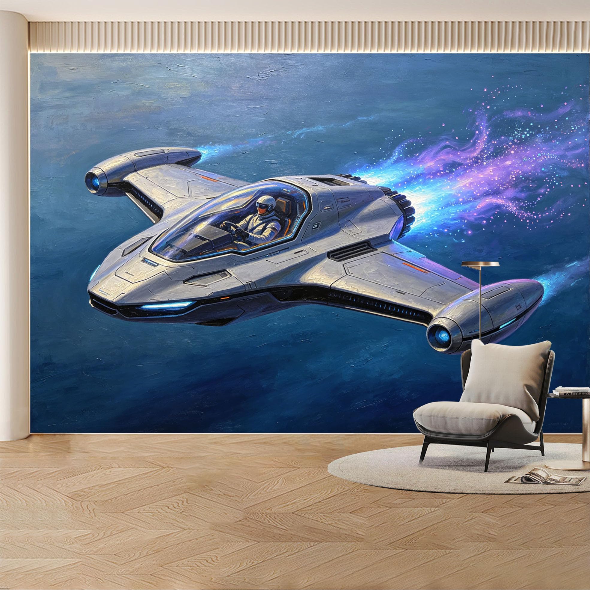 Custom Wall Mural Wallpaper Spaceship Galaxy Adventure Landscape Modern 3D Effect Wall Decor Futuristic Cosmic Style Removable SelfAdhesive Large Photo for Living Room， Bedroom， Office