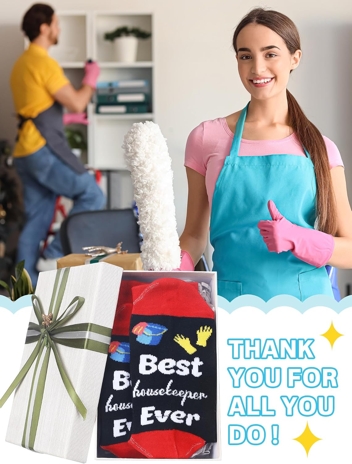 JenPen 12 Pairs Housekeeping Week Gifts Housekeeping Appreciation Socks Thank You Gifts Decorations Bulk for Team Women