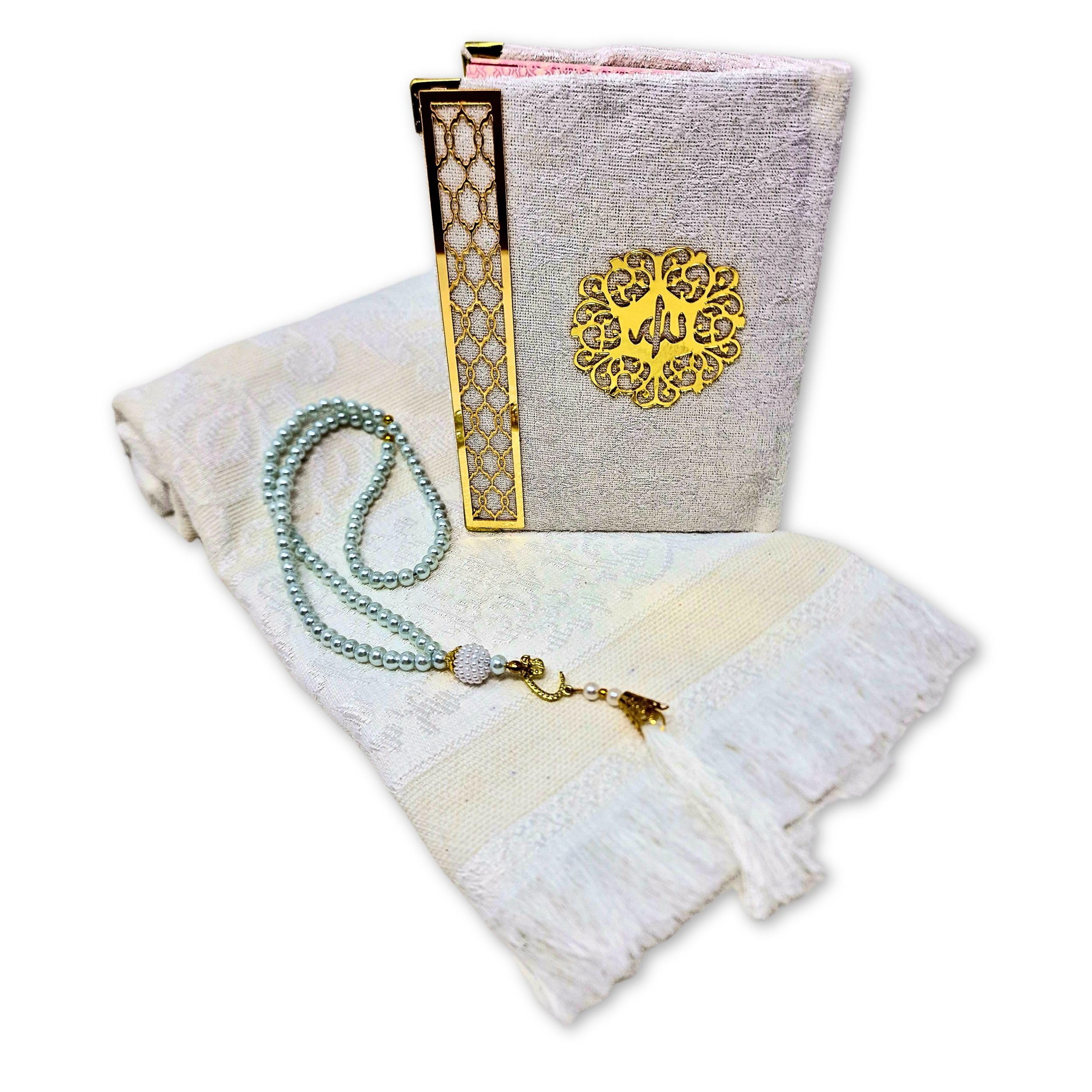 Set Regalo Islamico: Tappeto Da Preghiera In Cotone, Tesbih E Libro Delle Sure (128 Pagine) - Colore Nero - 2