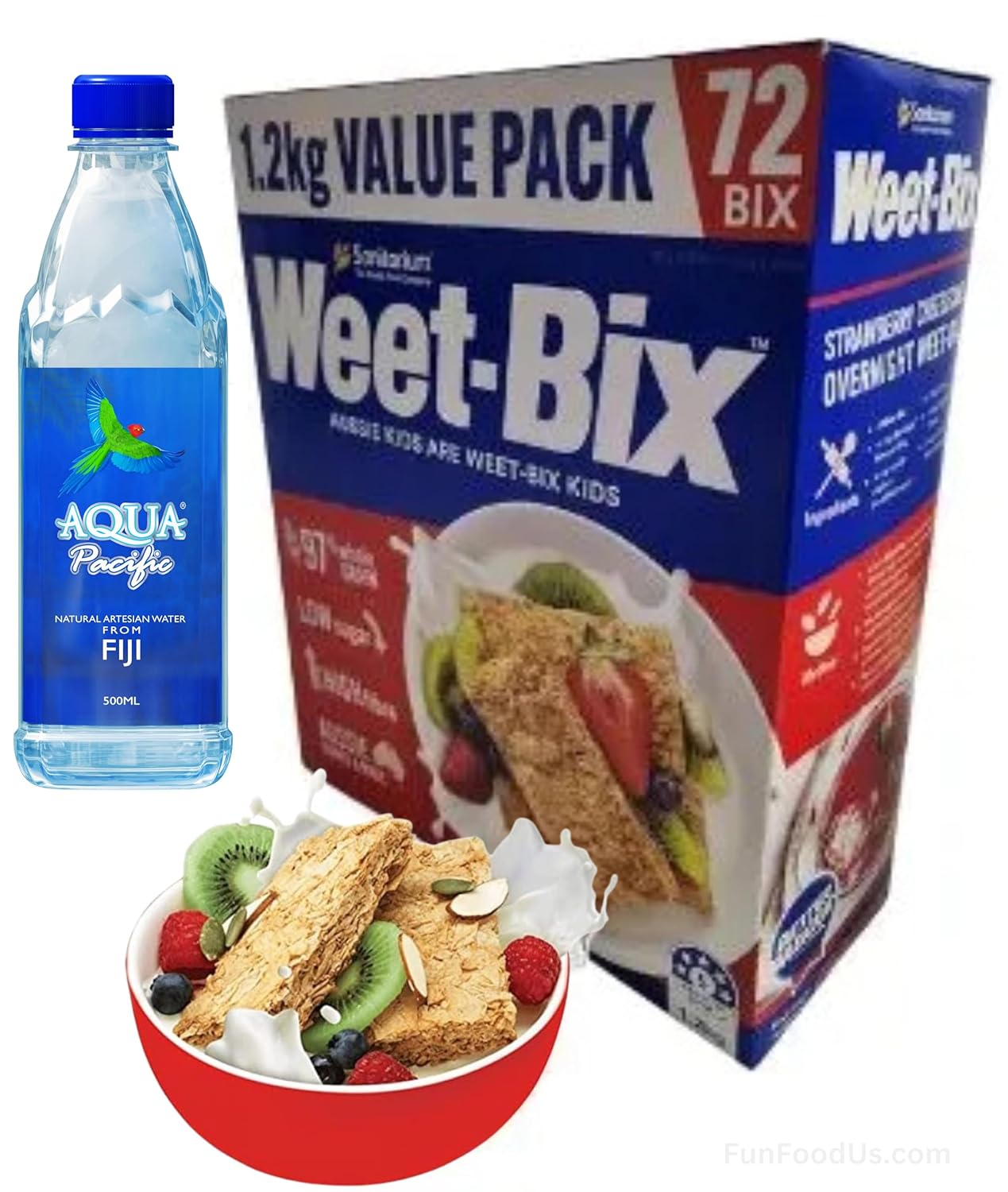 Weet-Bix 97% Whole Grain (1.2 Kg VALUE PACK 72 BIX) By Sanitarium Australia, Get a BONUS of Aqua Pacific Bottle Water From FIJI