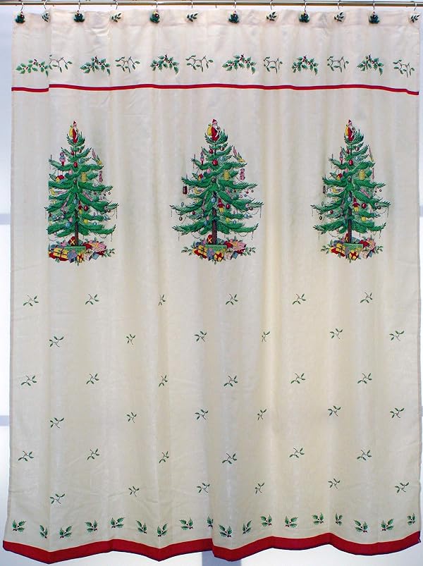 Spode - Fabric Shower Curtain, Holiday Bathroom Decor Christmas Tree Collection, 72" by Spode - Used condition - CA$22.69