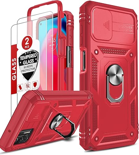 LeYi Funda para Moto G Stylus 2021 con funda deslizante para cámara + Paquete de 2 protector de pantalla de vidrio templado, funda de grado militar