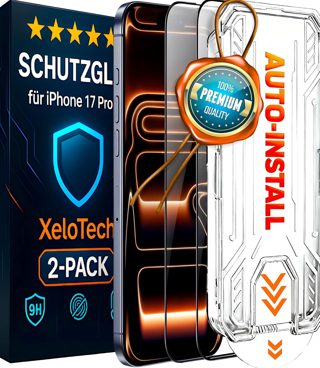 (-29%) XeloTech DE Schutzglas für iPhone 17 Pro aus Panzerglas, Extrem Kratzfest (9H+), garantiert Blasenfreie Antistaub-Auto-Installation, Anti-Fingerabdruck, 2 Gläser