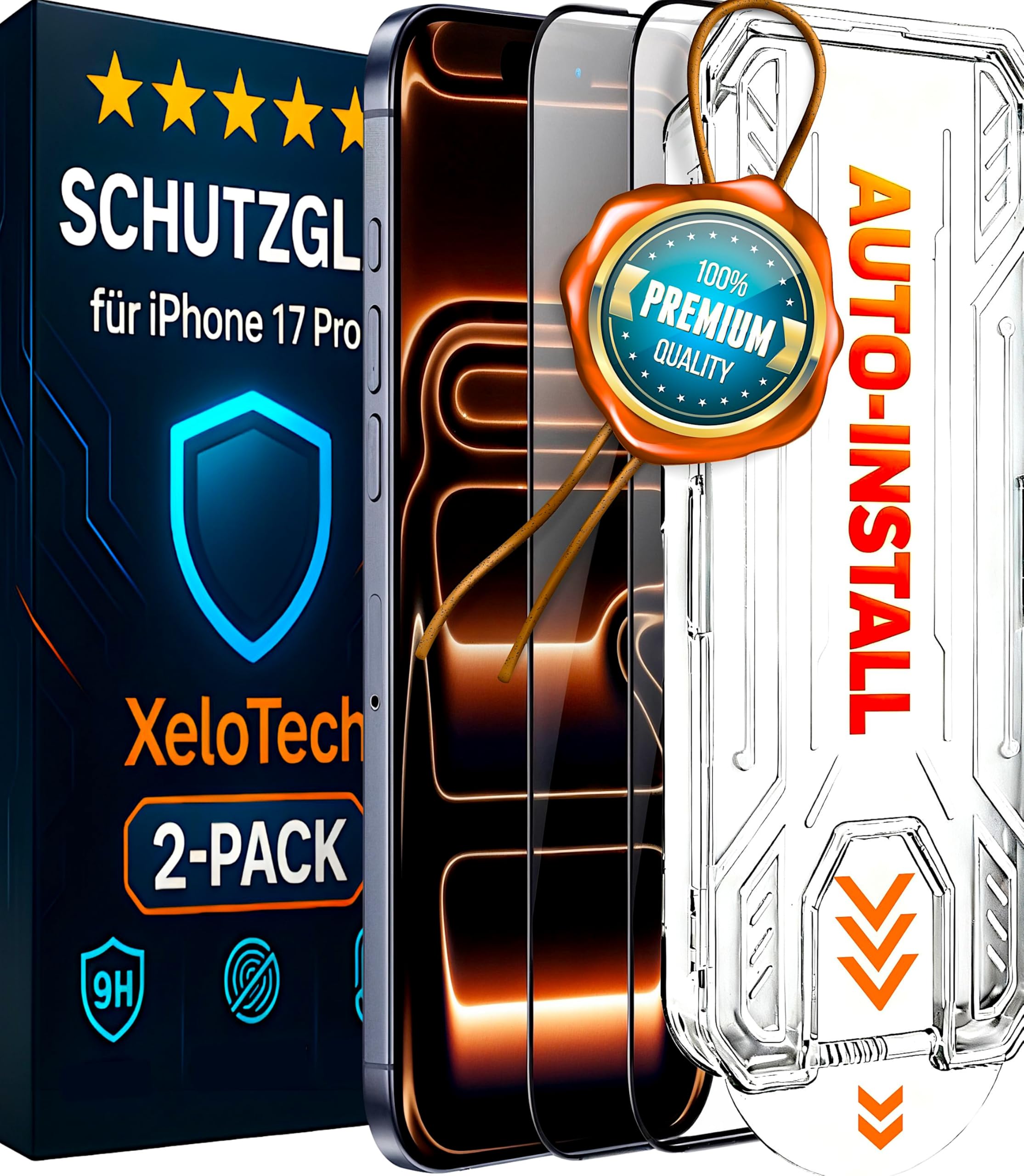 XeloTech DE Schutzglas für iPhone 17 Pro aus Panzerglas, Extrem Kratzfest (9H+), garantiert Blasenfreie Antistaub-Auto-Installation, Anti-Fingerabdruck, 2 Gläser