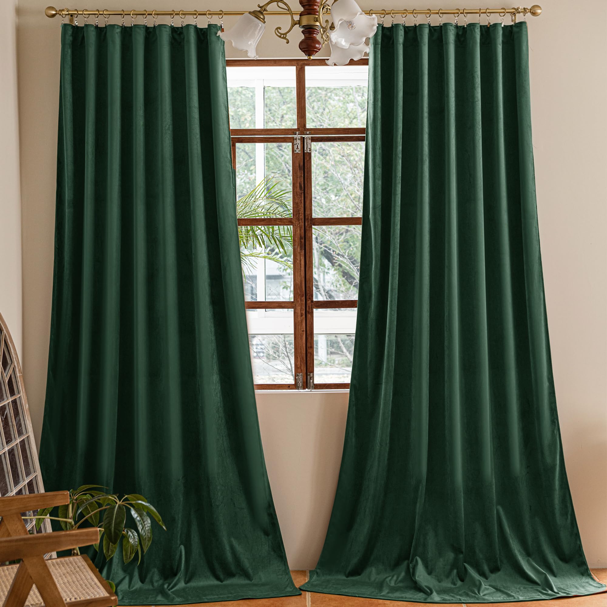 YOFUN 90 inches Dark Green Velvet Curtains with Back Tab, Skin Friendly Thermal Insulated Soft Velvet Fabric for Bedroom/Living Room/Dining Room/Rustic Decor, Pleat Tab & Rod Pocket, W52 x L90, 2Pcs