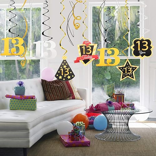 Miniatura 618 de LINGTEER Happy 65th Birthday Decorations Set - 12Pcs Black & Gold Swirls Streamer,Happy Birthday Bunting Banner,Cheers to 65 Years Old Bday Party