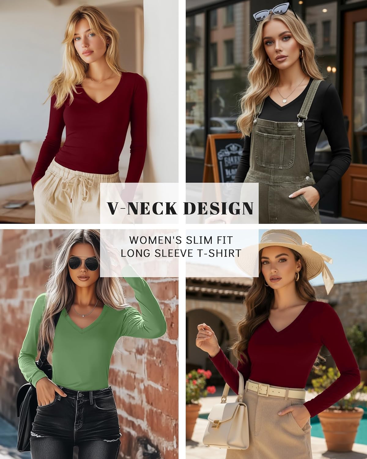 Ficerd 3 Pack Women's Long Sleeve Shirts, V Neck Basic Tees Slim Fitted Casual Fall Tops Going Out Blouses T Shirts - Image 2