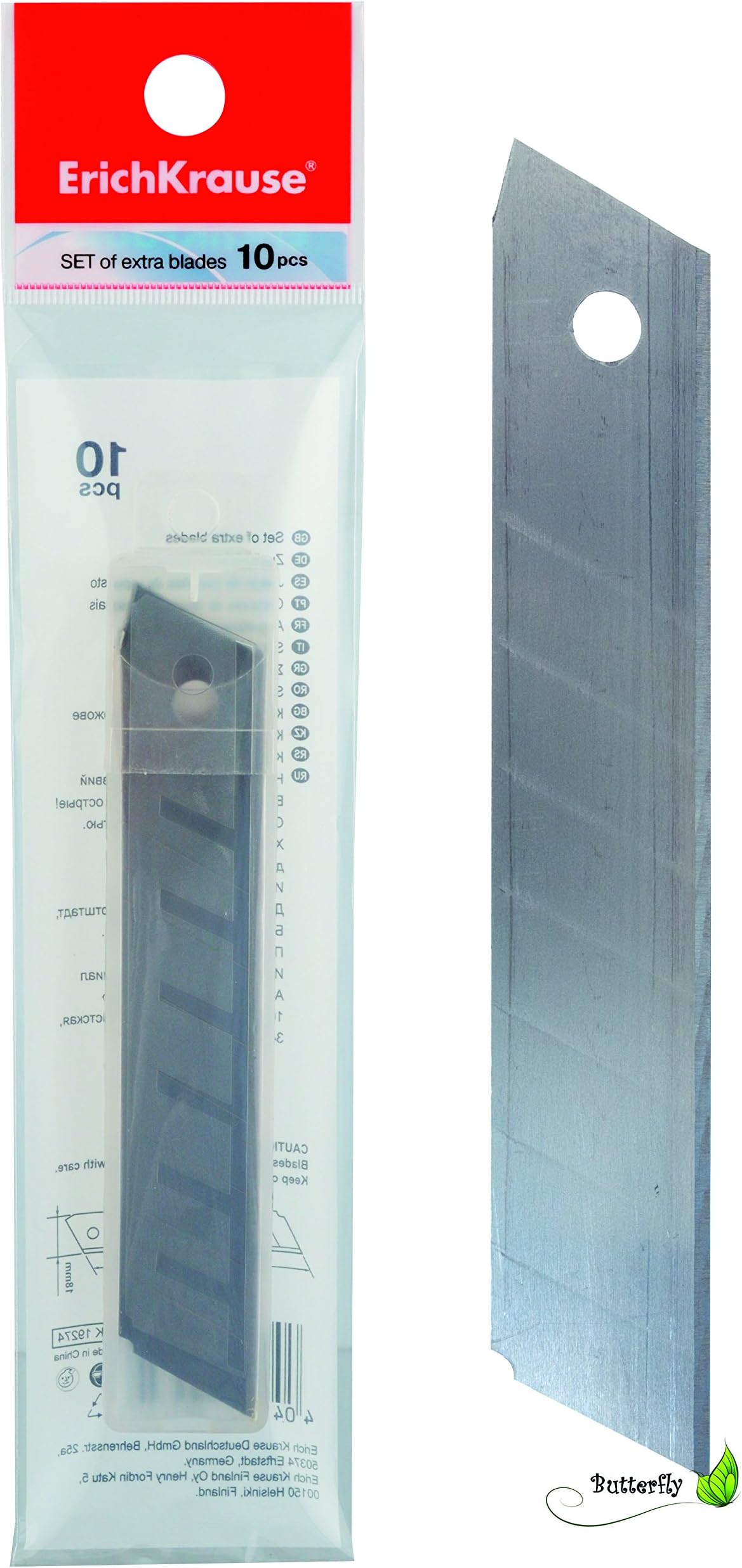 Erich Krause 10 Trimming Knife Snap-off Blade Push Lock Cutter, 18mm