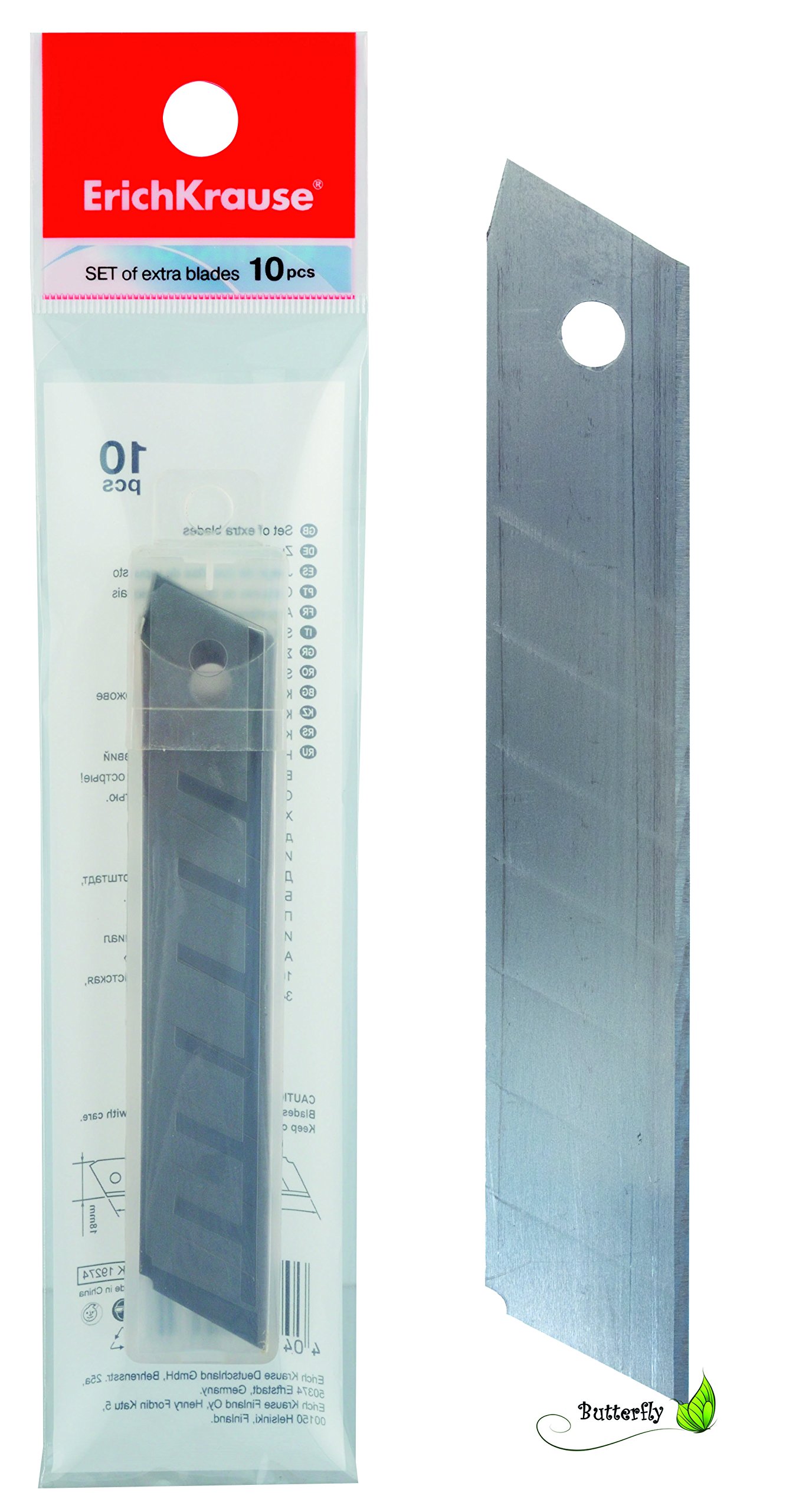 Erich Krause 10 Trimming Knife Snap-off Blade Push Lock Cutter, 18mm