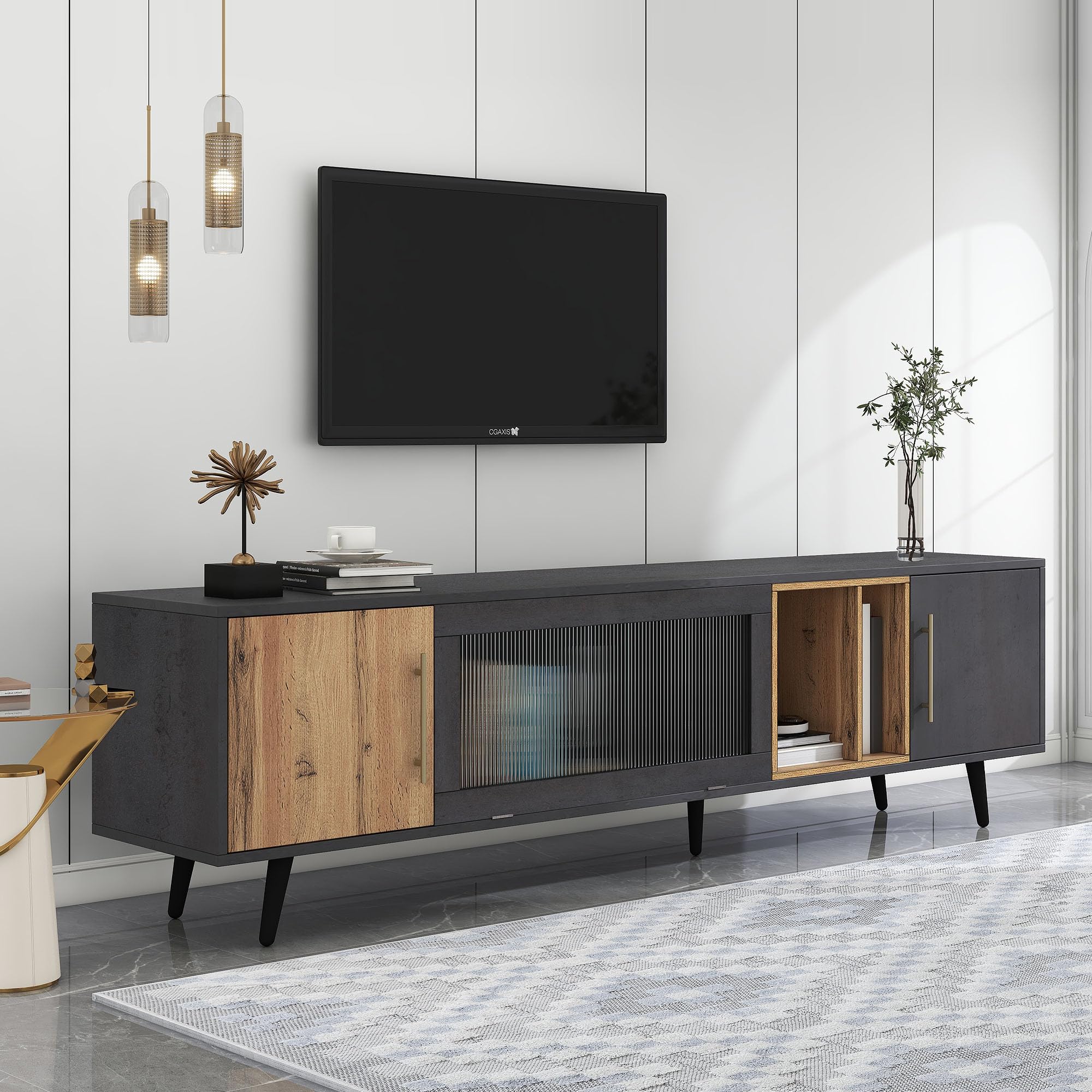 Jaxenor 200cm Long TV Unit for Living Room, TV Media Units with Storage 3 Doors, Modern Large TV Stand Cabinet for 90 inch TV (Grey)