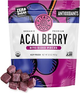 Pitaya Foods Organic Acai Berry Cubes 32oz - Premium Frozen Superfood, 3x Antioxidants, Smoothies & Acai Bowls