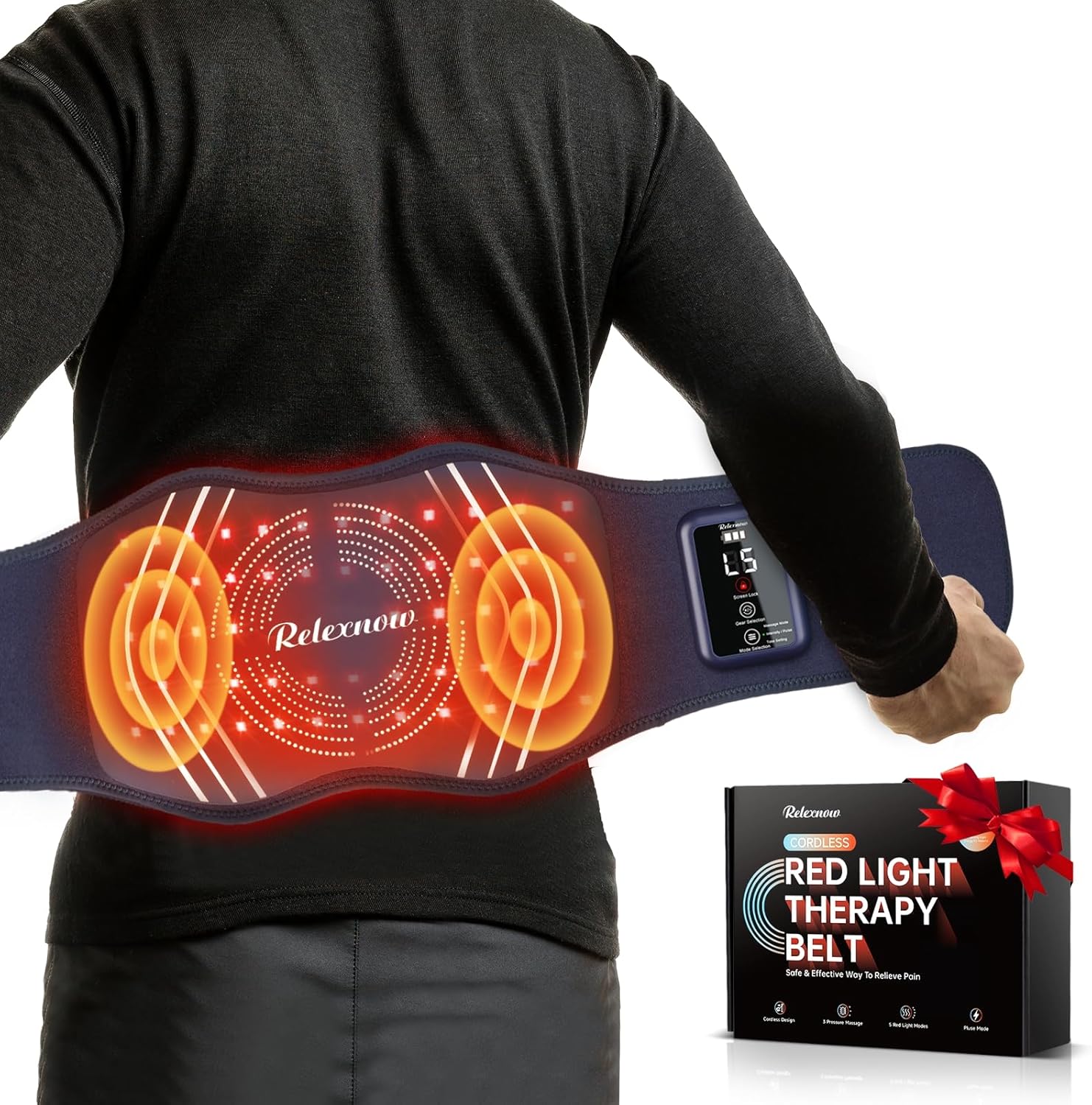 Red Light Therapy Belt for Body, Cordless Infrared Light Therapy Wrap with Vibration 660nm 850nm, Heating Light Therapy Wrap Belt for Back Shoulder Waist Muscle