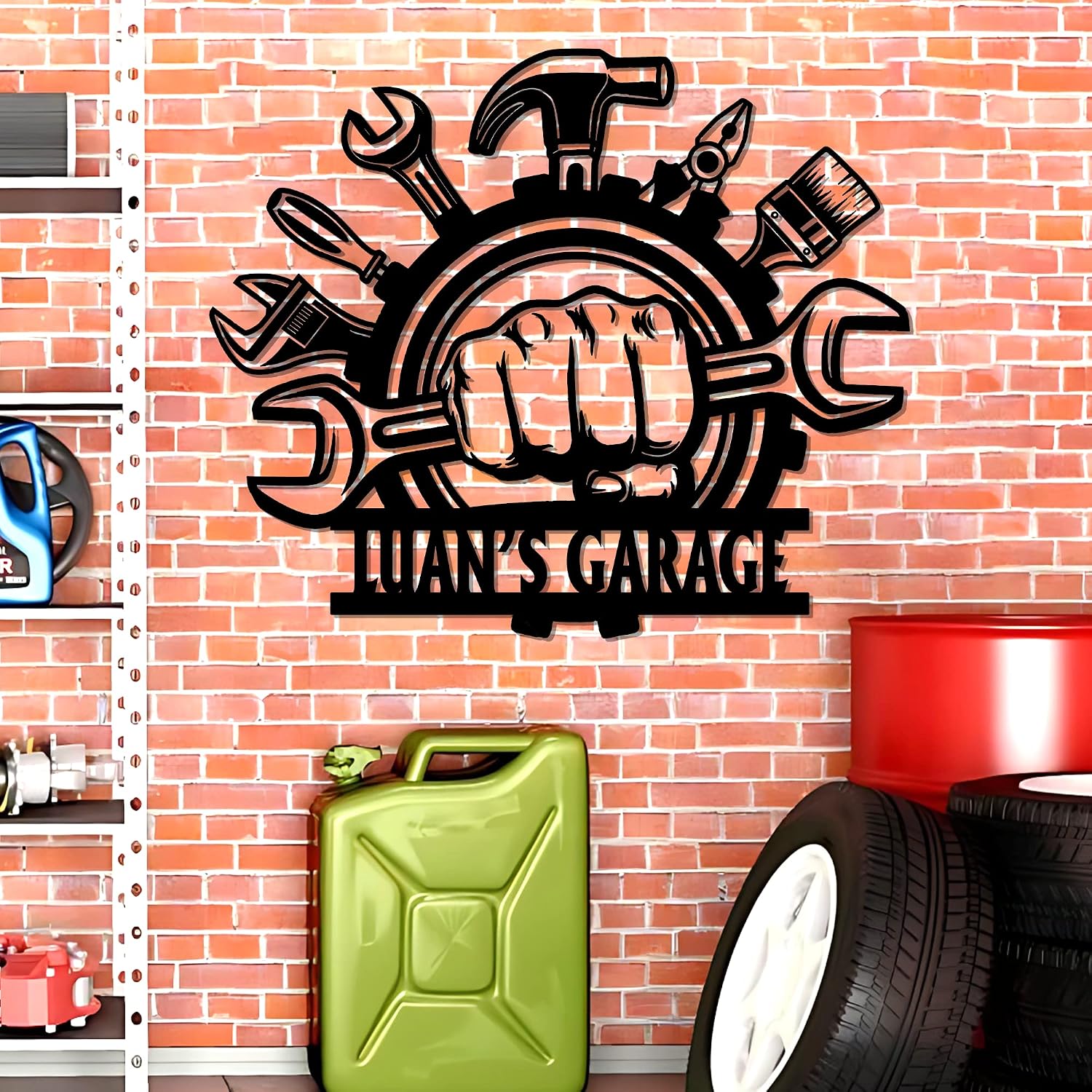 Godlover Luxury Custom Name Garage Metal Sign, Repair Tools Sign, Mechanic Gift, Garage Decor, Workshop Sign, Gifts for Dad On Fathers Day, Garage Metal Wall Art, Carpenter Gifts