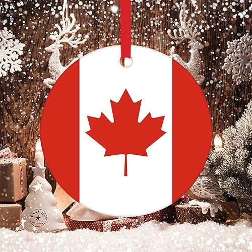 Swavecat Adorno de Navidad de Canadá  Adorno de bandera nacional de Canadá, regalo de viajero del mundo, adornos de Navidad de cerámica, regalo de