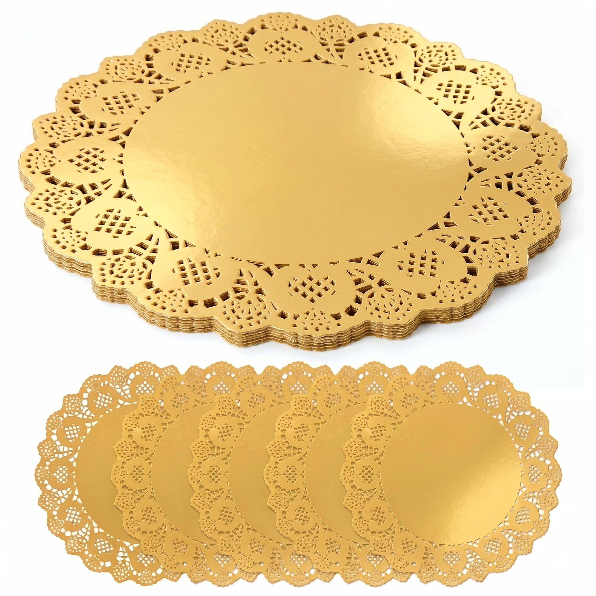 Photo 1 of 100 Pack 13.5 Inch Round Gold Paper Doilies, Disposable Lace Placemat