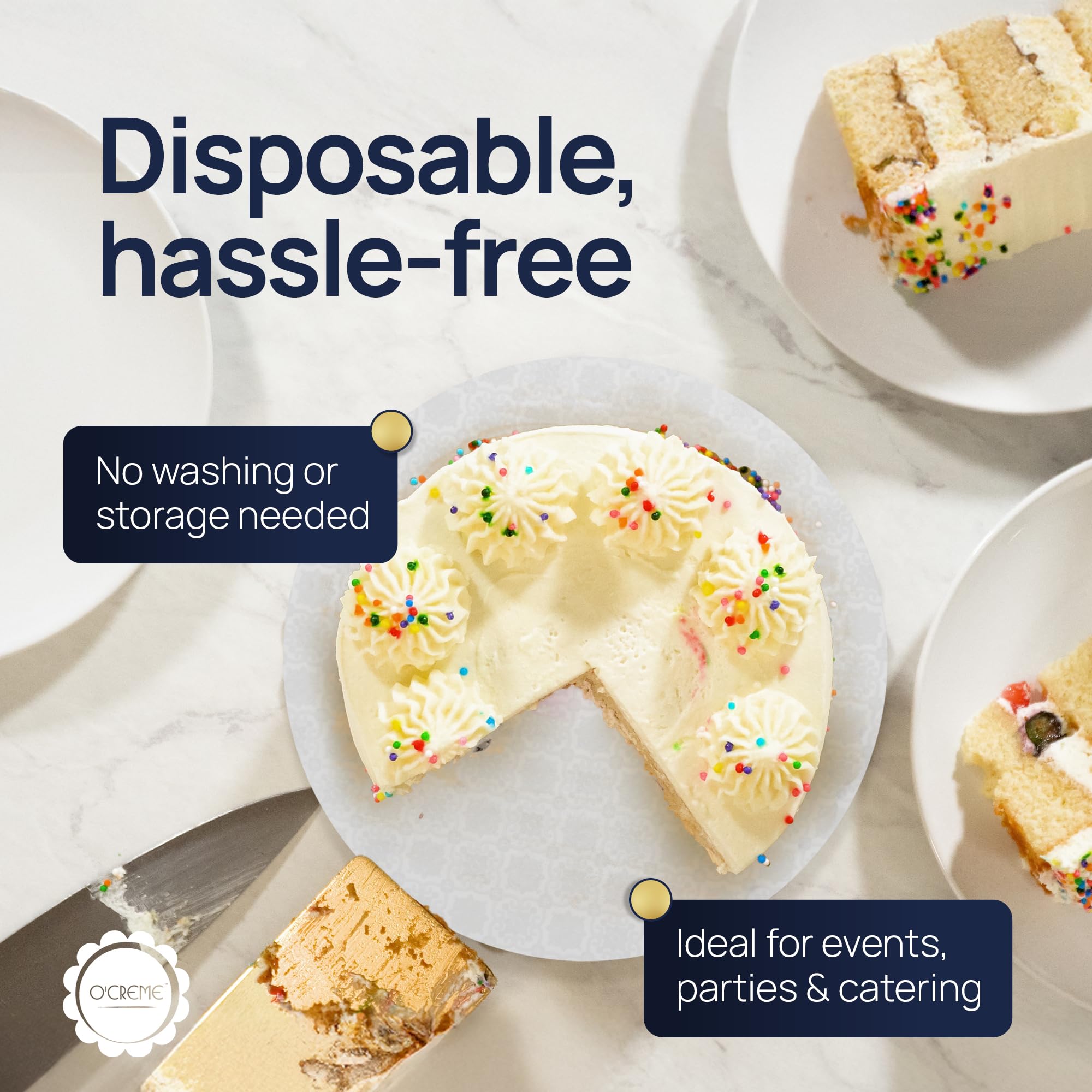 O'Creme Deska do ciasta, białe okrągłe kółka do ciasta o wspaniałym designie, solidne i trwałe bębny do ciasta o grubości 1,2 cm, okrągłe deski do ciasta o średnicy 25 cm, opakowanie 5 jednorazowych