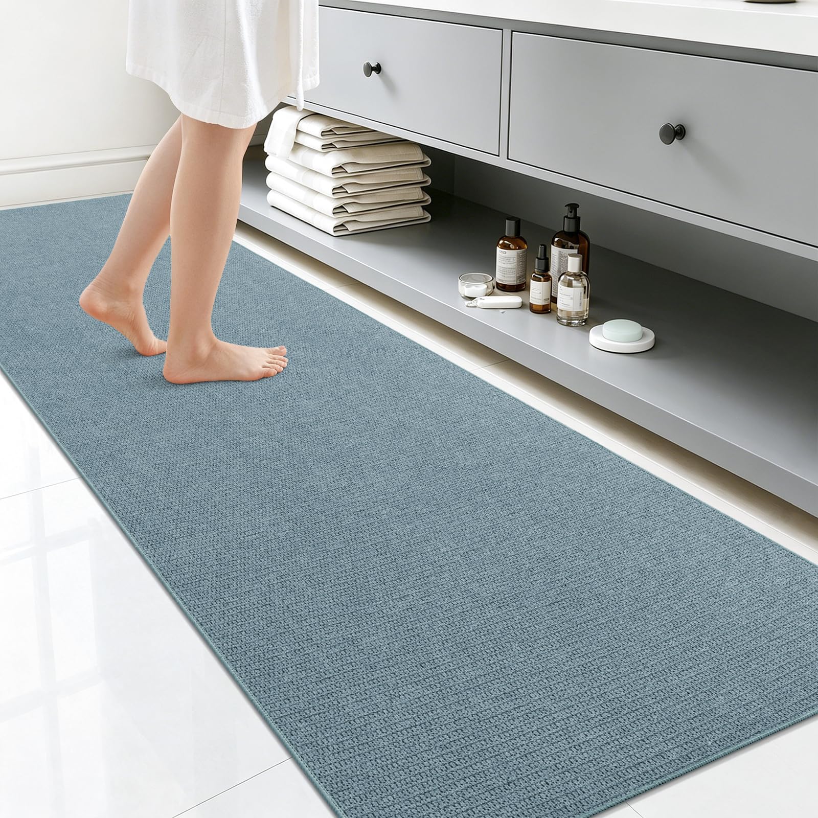 Smiry Ultra Thin Bath Mat 70x24, Non Slip Rubber Washable Bathroom Rugs