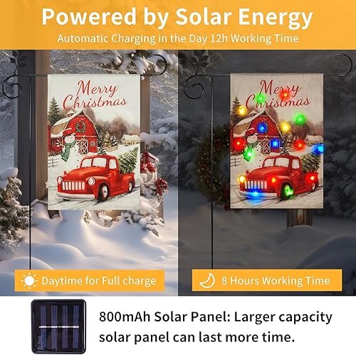 Miniatura 4 de Christmas Lighted Garden Flag 12x18, Double Sided Christmas Truck with Snowman Vertical LED Outdoor Christmas Yard Flag for Winter Christmas Outside