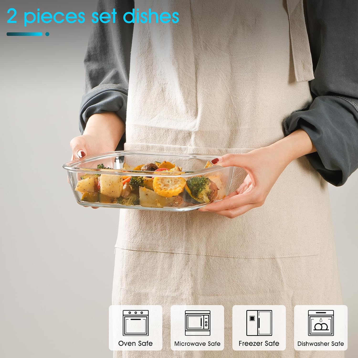 1.3QT Rectangle Small Glass Baking Dish with Lid Set of 2, 2 Pack Glass Pan for Cooking, Small Baking Dish for Oven
