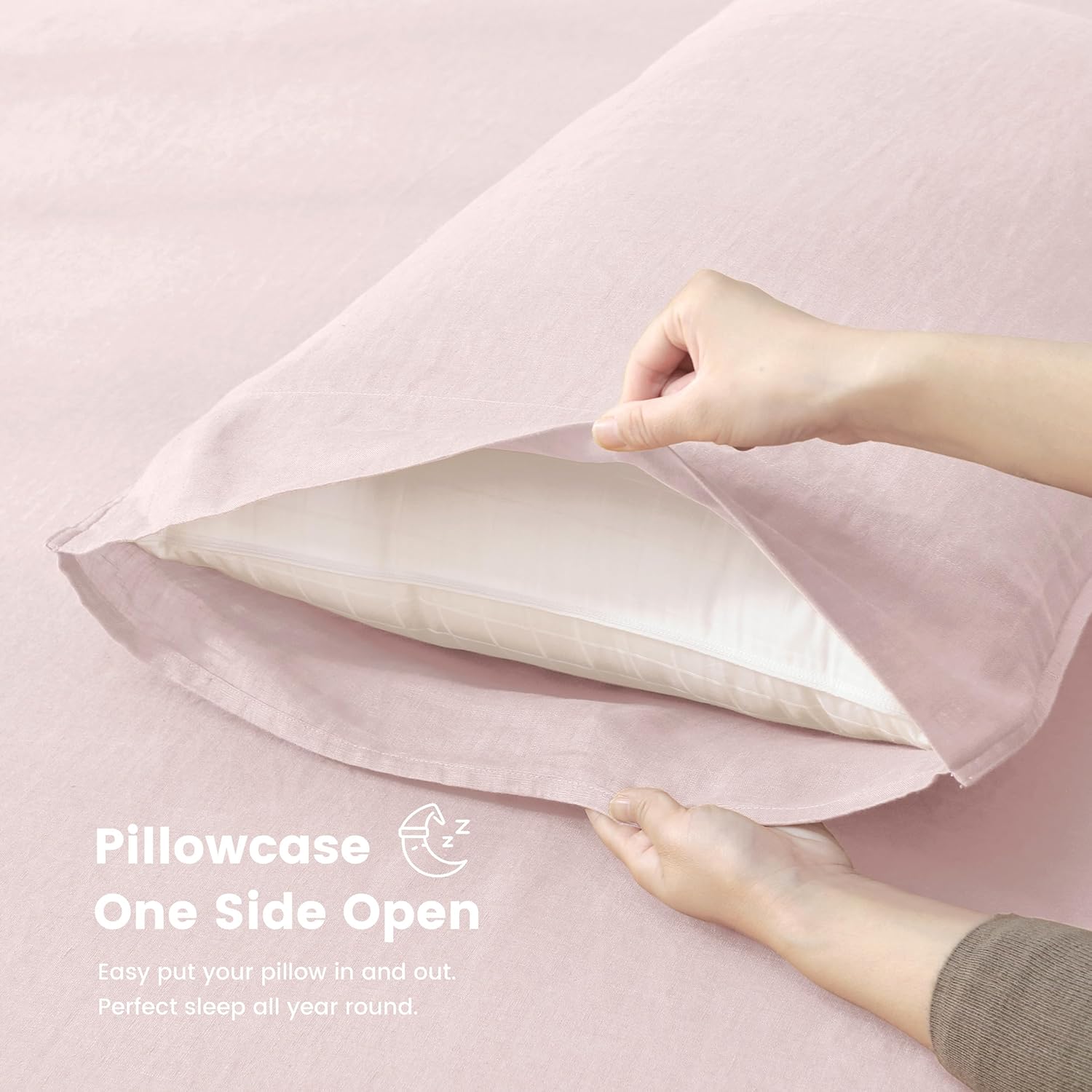 Linen World King Size Linen Sheet Set – 4Pcs Solid Color 100% Natural Flax Bedding Sheets, Soft & Breathable, 16" Deep Pocket, All-Season Comfort (Baby Pink)