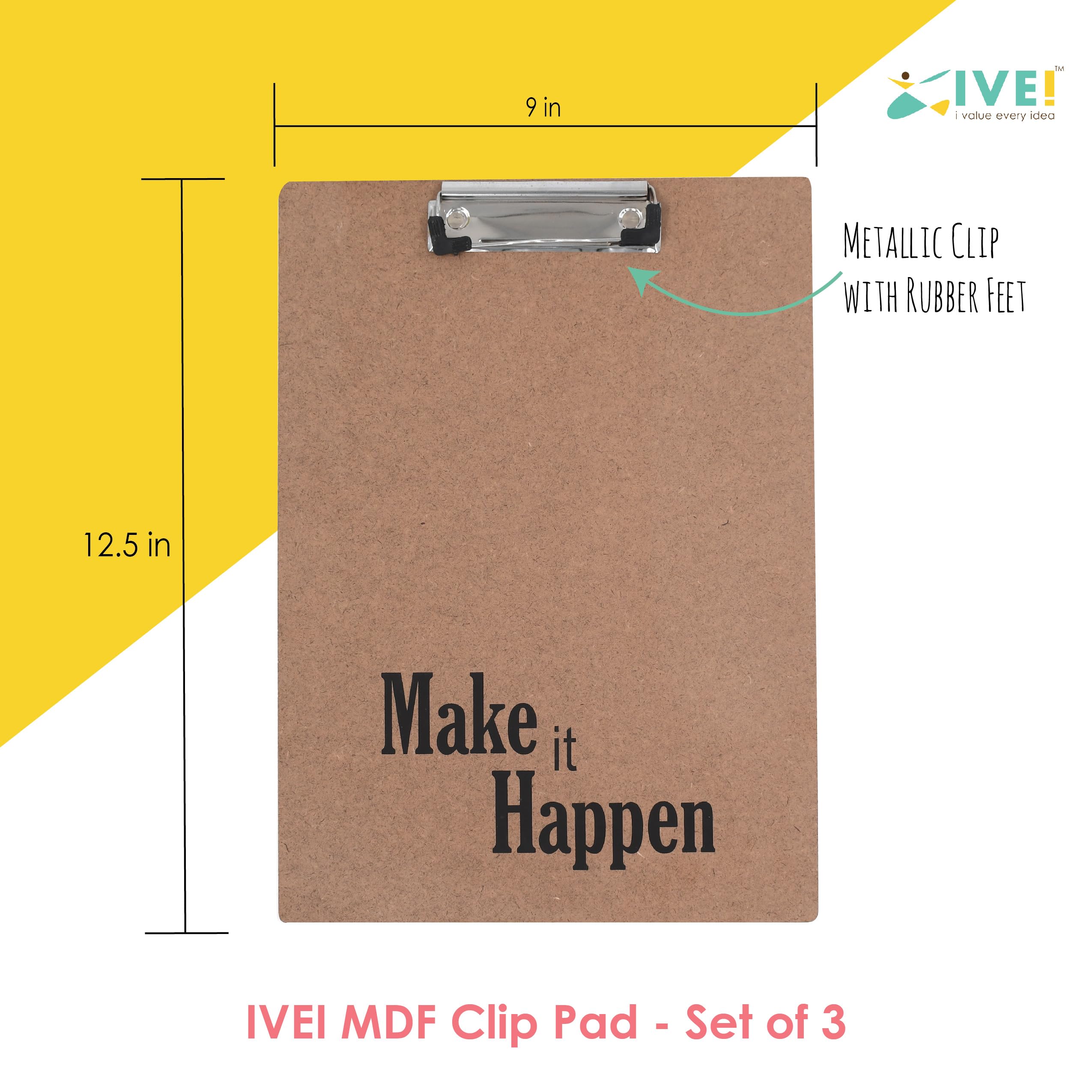 IVEI Lavagna con clip | Blocco da disegno e appunti | MDF A4 tinta unita – Set di 3 | Forniture (set da 2)