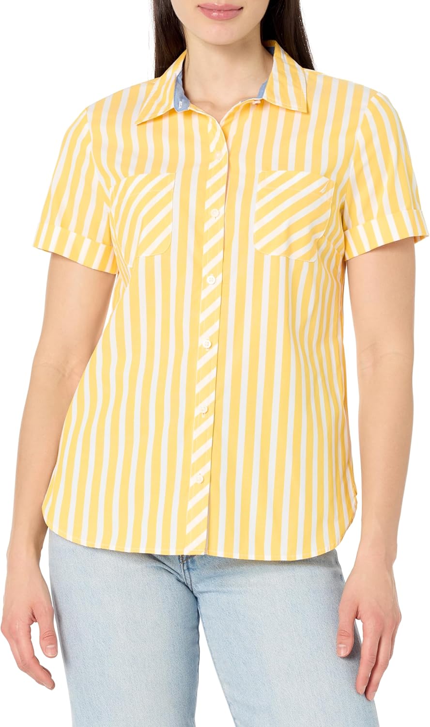 Nautica Womens Button Front Short Sleeve Camp Shirt