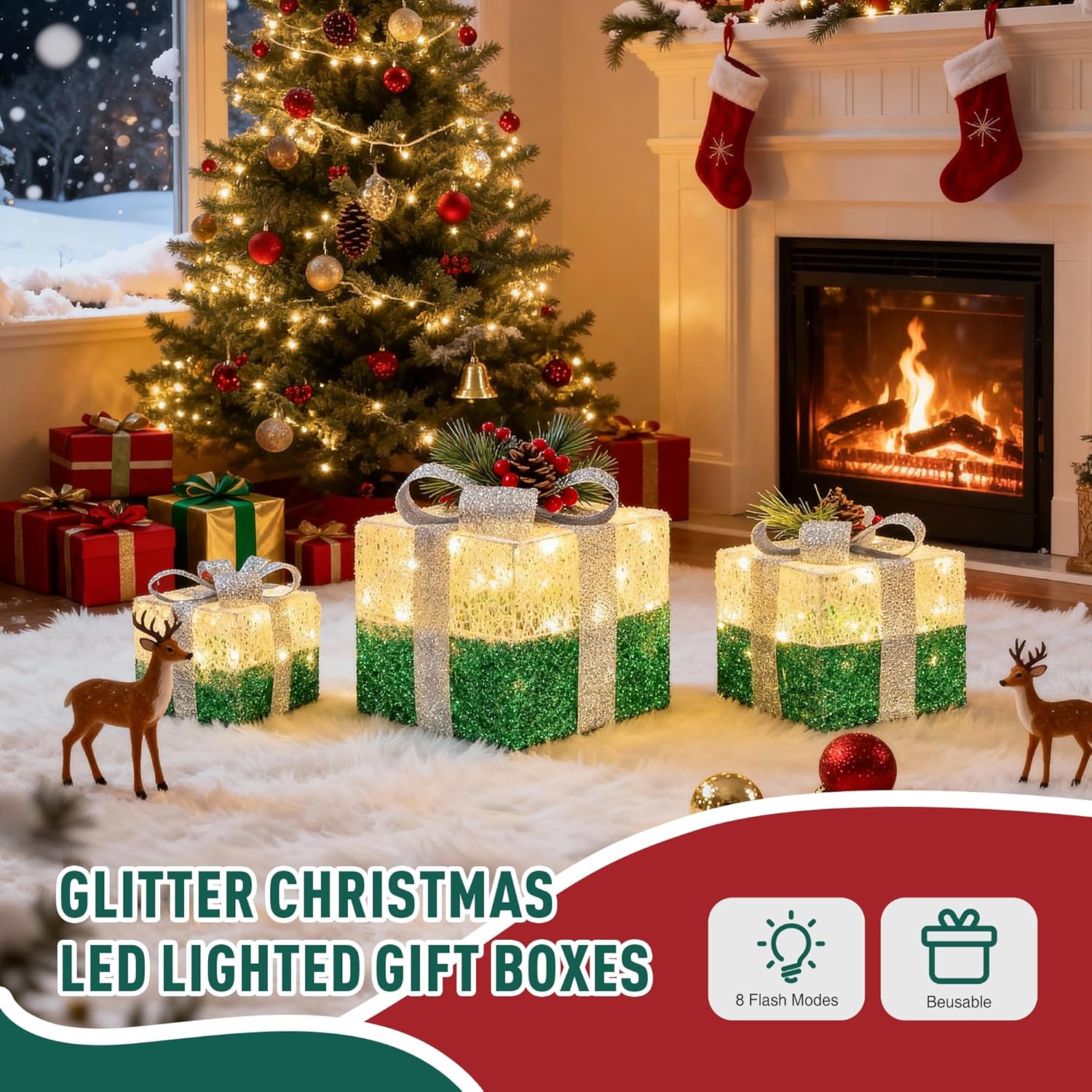 Set of 3 Valentine’s Lighted Gift Boxes,Outdoor Indoor Valentine’s Decorations,Plug-in 65 LED Light Up Present Boxes for Indoor Outdoor Home Yard Lawn Holiday Wedding Birthday Party Decor - Image 6