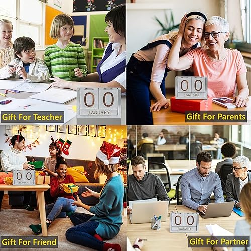 Miniatura 8 de Calendario de escritorio de madera, bloques de calendario de escritorio para profesores, bloque de fecha perpetuo de oficina, decoración de