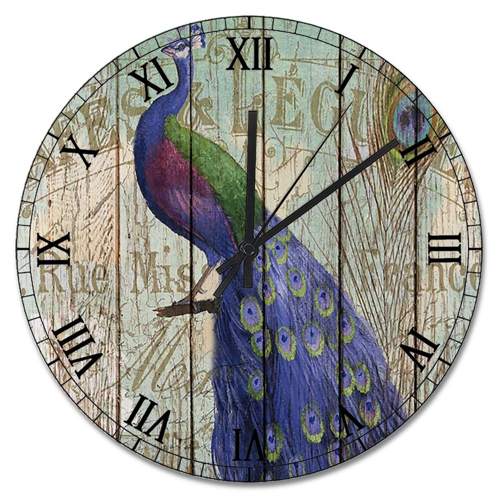 Horloge murale vintage paon fleurs en bois pour décorer votre salon