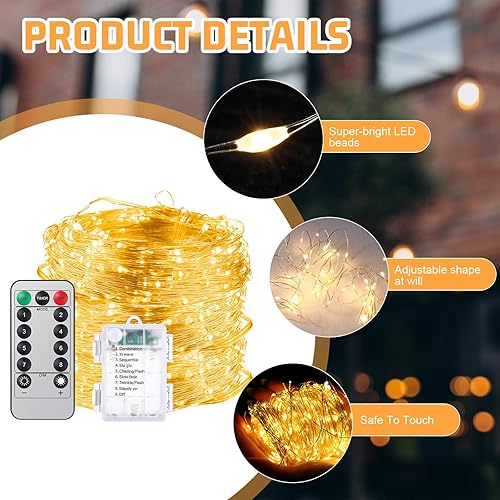 Miniatura 4 de Paquete de 9 luces de hadas de 882 pies con 2700 luces LED a pilas con control remoto, impermeable, luces de Navidad con temporizador, luces