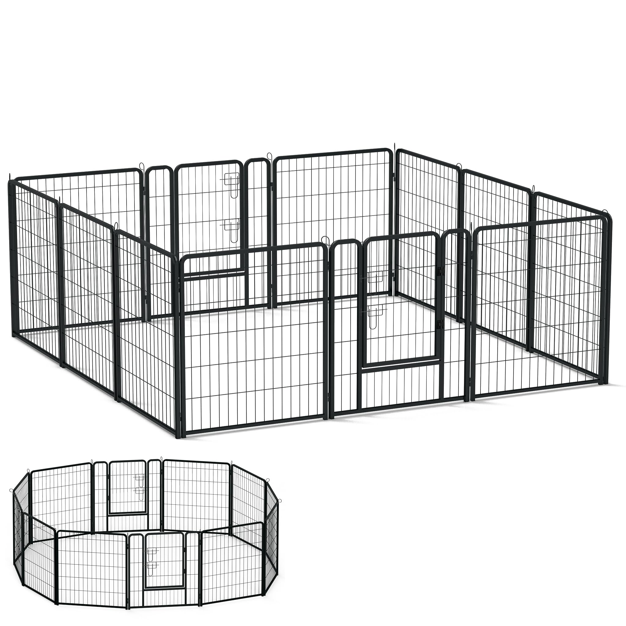 XMTECH Welpenlaufstall 12 Gitter je 80 x 80 cm Freilaufgehege Hundelaufstall, Welpenauslauf mit Türen, flexibel und faltbar, Welpengitter für Wohnung & Garten