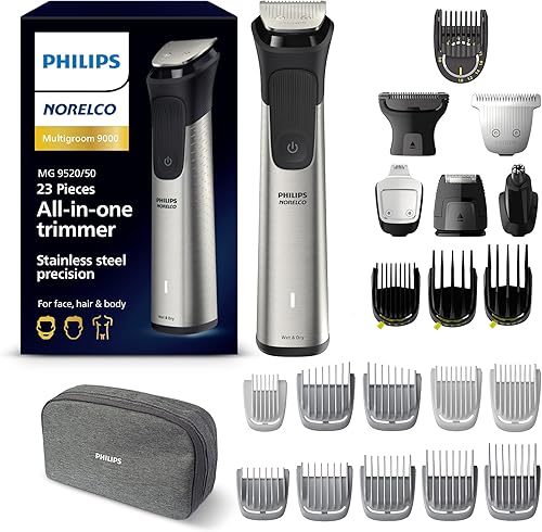 Vista 20 de Philips Norelco Multigroom Series 9000-21 piezas Kit de aseo para hombre, para barba, cuerpo, cara, nariz, oreja, recortadora de pelo con estuche