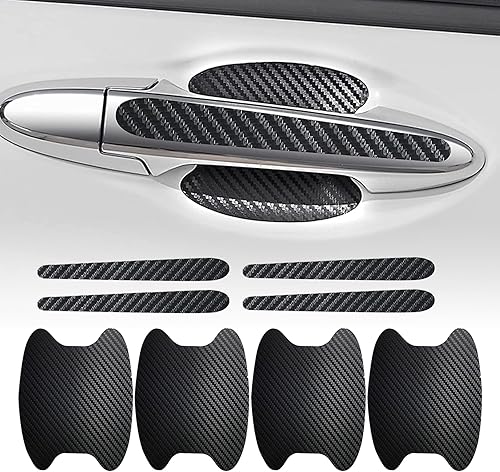 Miniatura 6 de 8 protectores de manija de puerta de automóvil, calcomanías de fibra de carbono antiarañazos para puerta de automóvil, calcomanías laterales para
