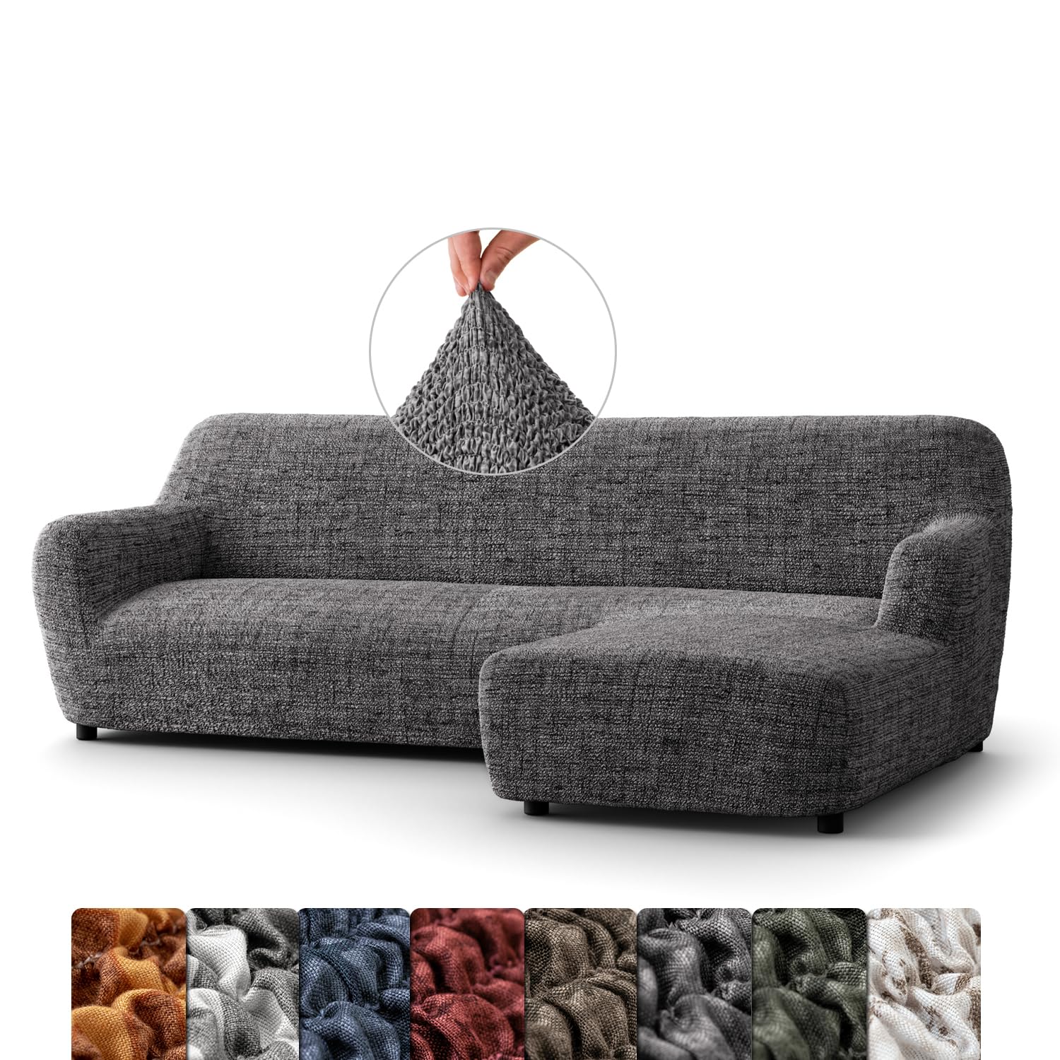 Menotti Vittoria Grey L Shape Sofa Cover - Sectional Covers - L Shape Couch Cover - Soft Fabric Slipcovers - 1-Piece Form Fit Stretch Furniture Slipcover -Microfibra Printed - (L-Shape Right)