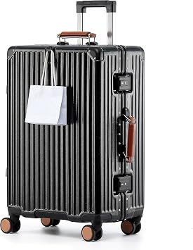 HotWay 26 Inch Checked Luggage with Leather Handle,Black